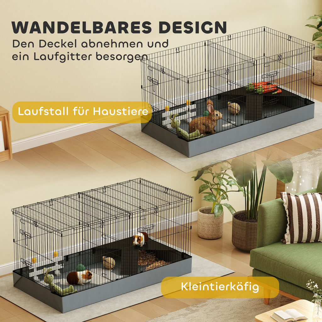 PawHut 2-in-1-Zwerghamsterkäfig, Kleintierkäfig, Stoffboden, Sitzstangen, Rampe, Schwarz