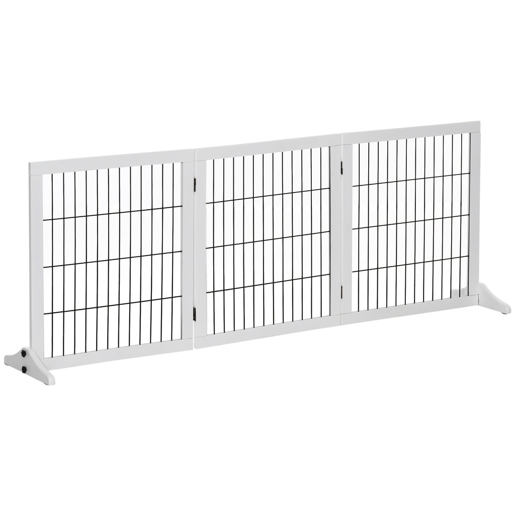 PawHut Absperrgitter für Hunde Schutzgitter Hundegitter mit Stützfüßen Treppengitter Hundeabsperrgitter Türschutzgitter für Kamin & Ofen, Kiefernholz Weiß 185 x 36 x 71 cm