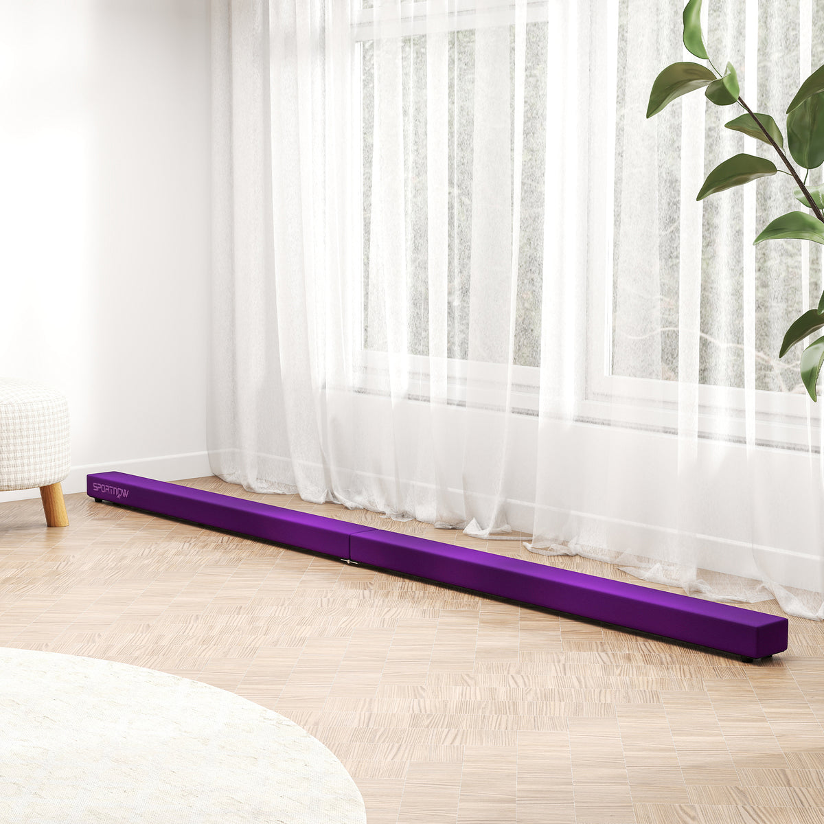 SPORTNOW Faltbarer Turnbalken 240 cm aus Samt, Balance Beam mit rutschfestem Boden, für Kinder und Erwachsene, Lila