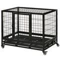 PawHut Käfig für Hunde Tierkäfig Transportkäfig auf Rädern 2 abschließbare Türen herausnehmbares Tablett 92 x 62 x 75 cm schwarz