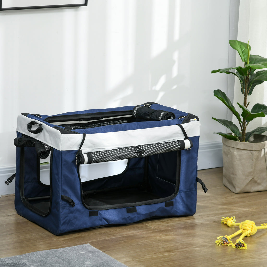 PawHut Hundbuggy Haustierbuggy Haustiertransporter bis 10kg klappbar verstellbare Trageriemen abnehmbarer Korb 81 x 58 x 97,5 cm Schwarz + Blau + Weiß