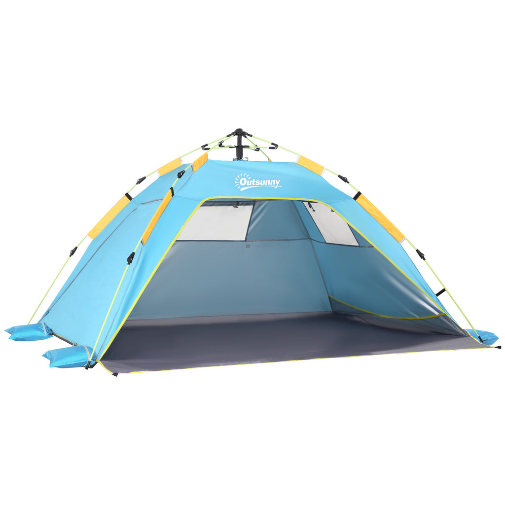 Outsunny Strandzelt Pop-Up mit Reißverschlusstür, aus Polyester und Glasfaser, 220x173x120 cm, Hellblau und Gelb