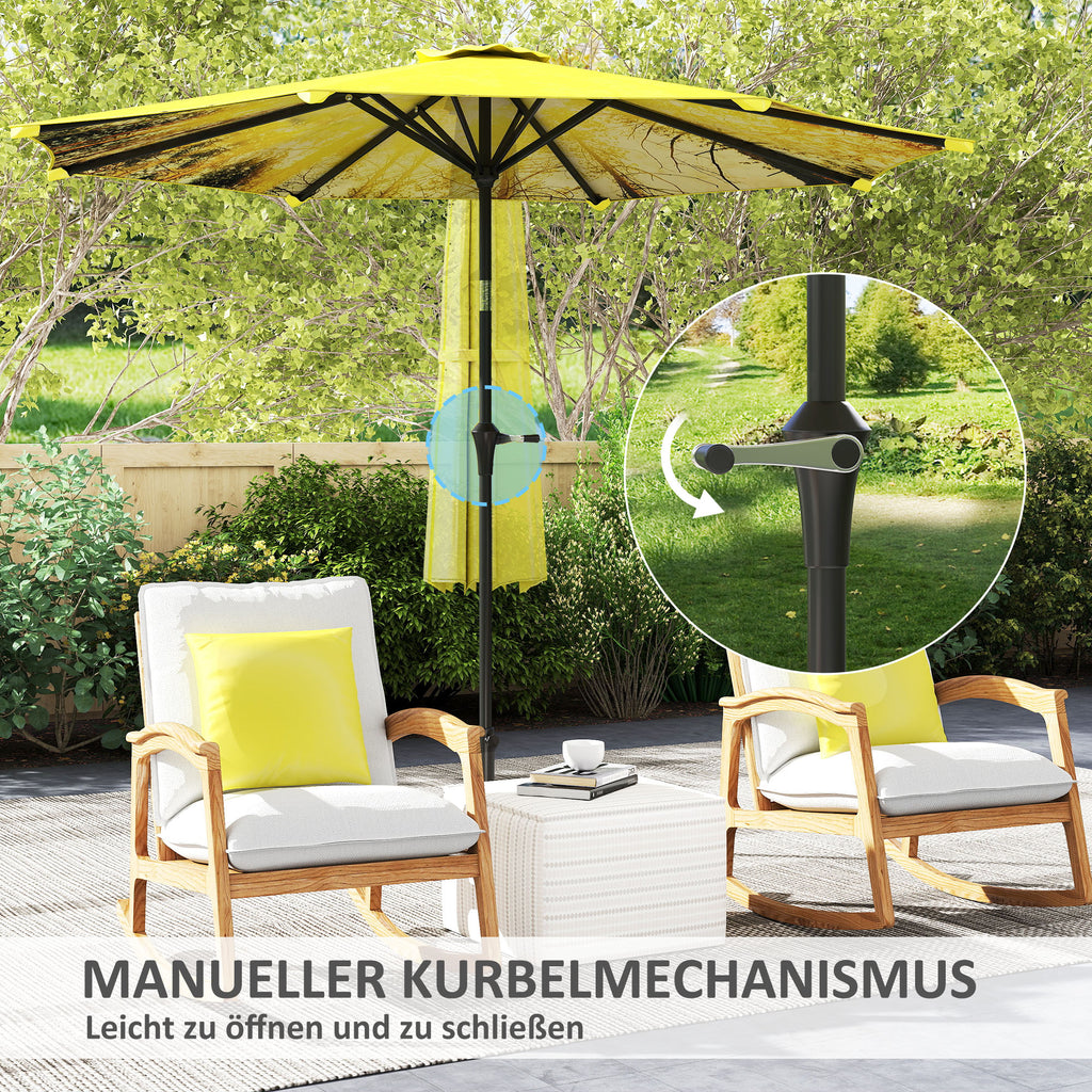 Outsunny Sonnenschirm Ø300 cm, Sonnenschirm mit Handkurbel, achteckig Balkonschirm Gelb