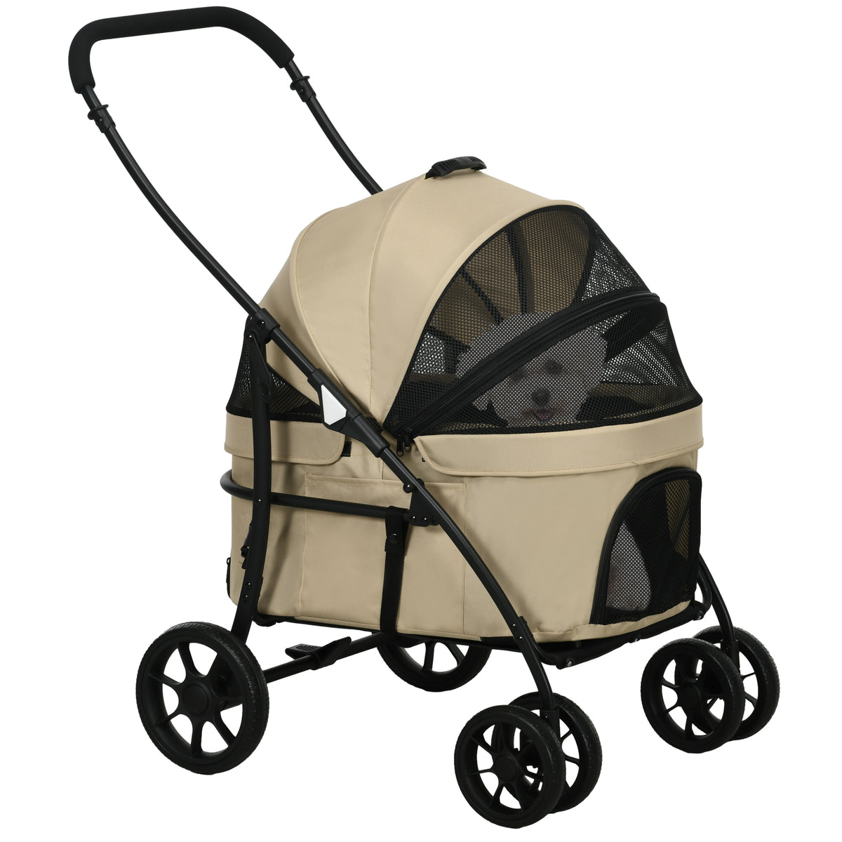 PawHut Hundekinderwagen 2 in 1, klappbare Wanne abnehmbar, Kissen, Sicherheitsgurt, 600D Oxford 81 x 68 x 98,5 cm Khaki