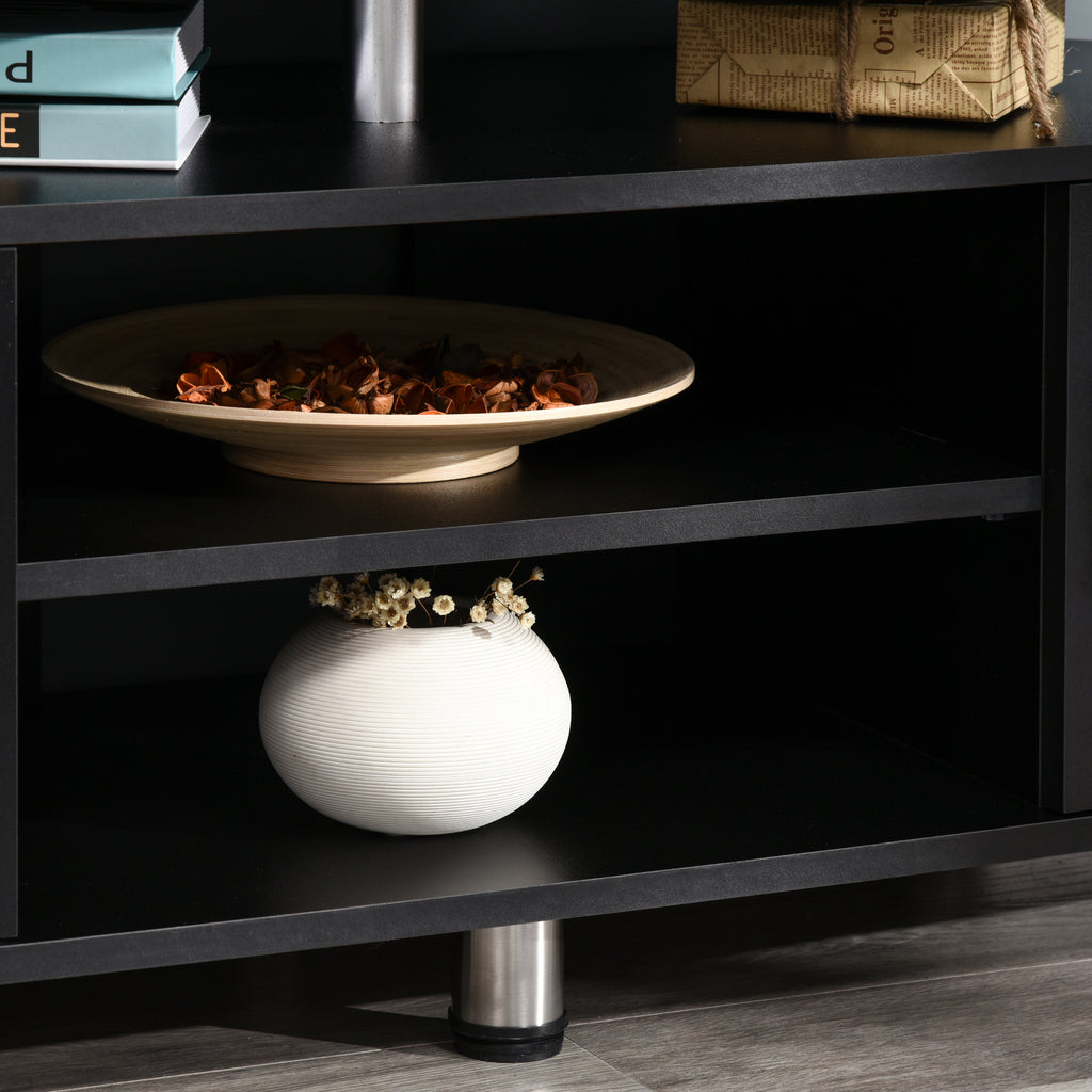 HOMCOM TV-Bank im zeitgenössischen Design mit Multi-Aufbewahrung: 2 Türen Zentrale Nische Regal Große Plattform 120L x 40B x 52H cm Schwarz Chrom