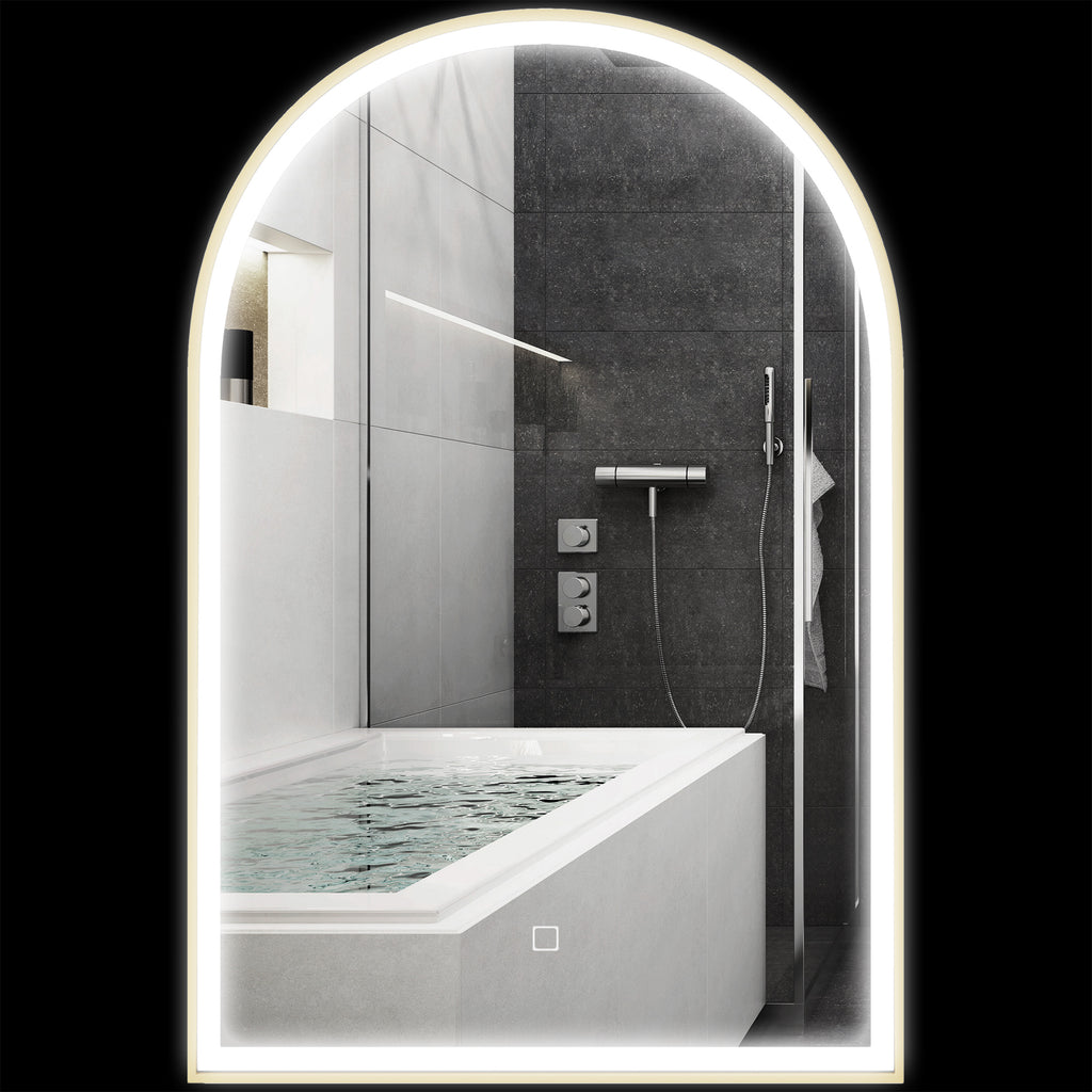 HOMCOM LED-Badezimmerspiegel 90 x 60cm, wandmontiert, 3 Farben, gewölbt, Aluminiumrahmen, Entfeuchtung und Touchschalter