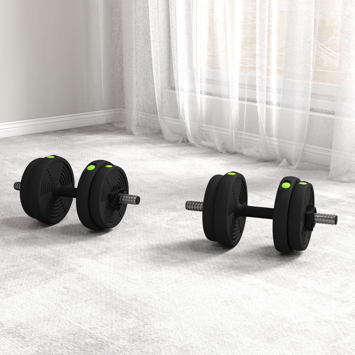 SPORTNOW 2-in-1 Hantel-Set, Lang- & Kurzhantel, 15 kg, rutschfest, bodenschonend, Schwarz/Grün