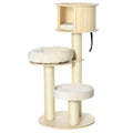 PawHut Kratzbaum Holz 122 cm hoch Katzenturm mit drei Ebenen, Sisalstämme, Plattform, mehrstöckiger Katzenkratzbaum, Kletterbaum für Katzen unter 4,5kg, Natur+Creme