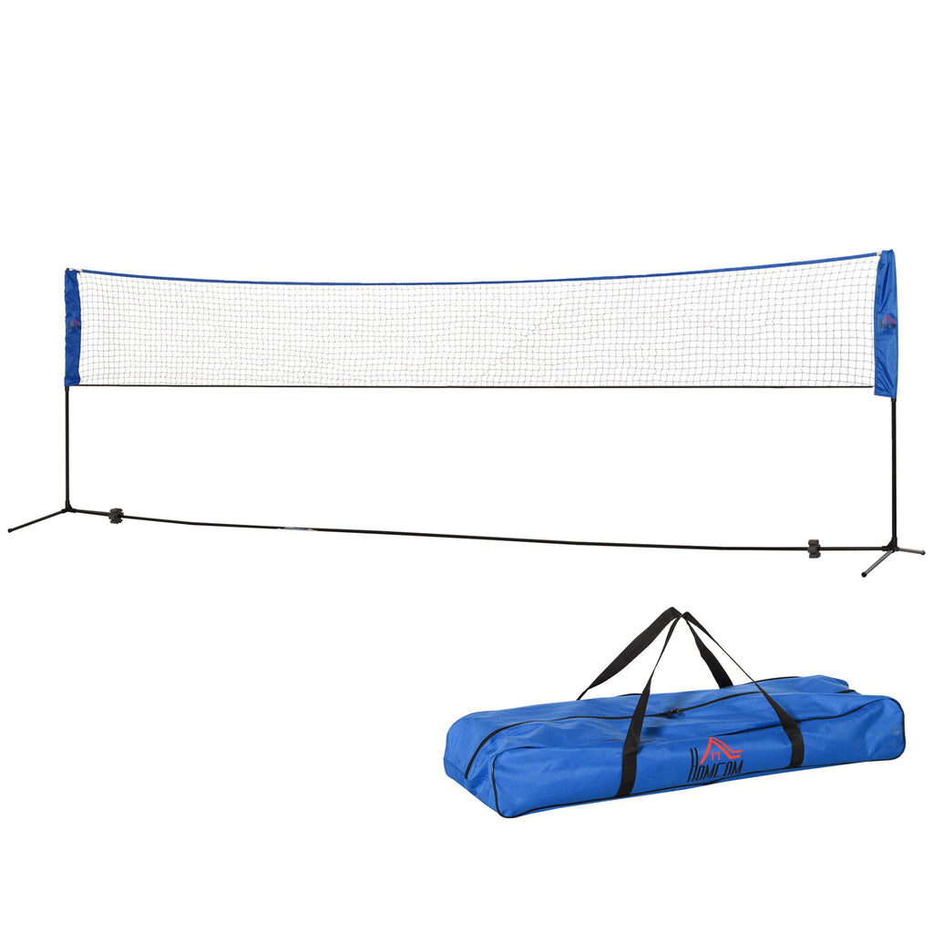 HOMCOM Badmintonnetz Set faltbares Tennisnetz mit Badmintonschläger 107/120/155H cm Höhenverstellbar Indoor Outdoor Federballnetz mit Transporttasche Metall Polyester Blau+Schwarz