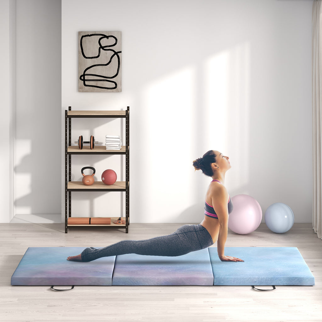 HOMCOM Gymnastikmatte Yoga Pilates Fitness faltbar in 3 Panels mit Griffen synthetische Beschichtung 180 x 60 x 5 cm grau