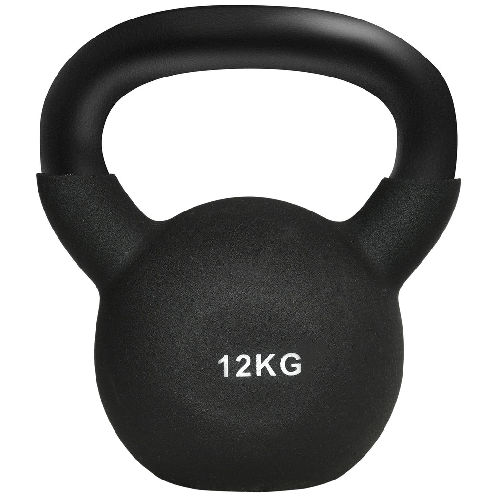 HOMCOM Kettlebell, Kugelhantel, 12 kg, mit Kunststoffummantelung, Stahl, schwarz 20 x 13 x 22cm