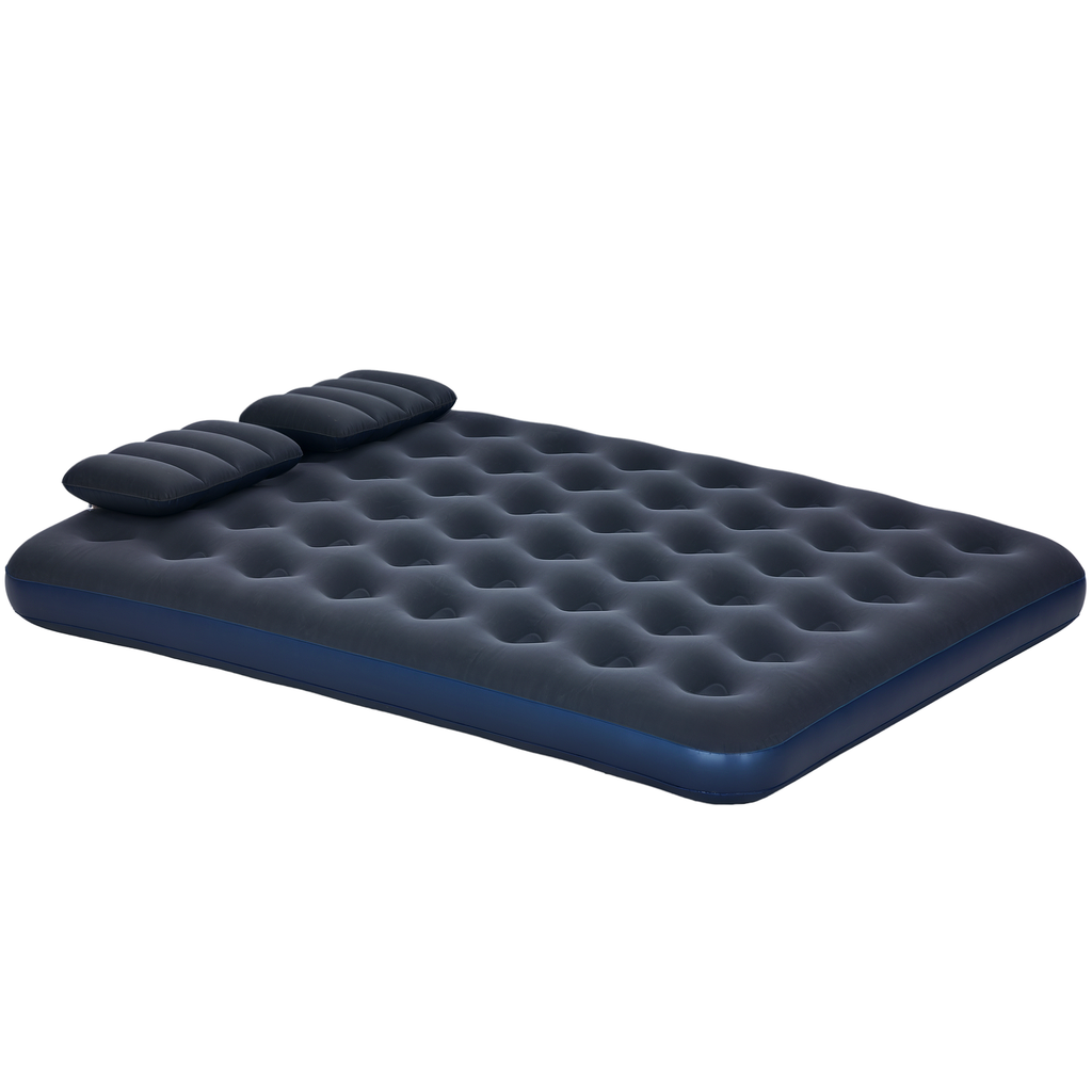 Outsunny Luftmatratze für 2 Personen mit integrierter Handpumpe, 2 Kopfstützen, beflockte Oberfläche, für Camping, Reisen, Blau