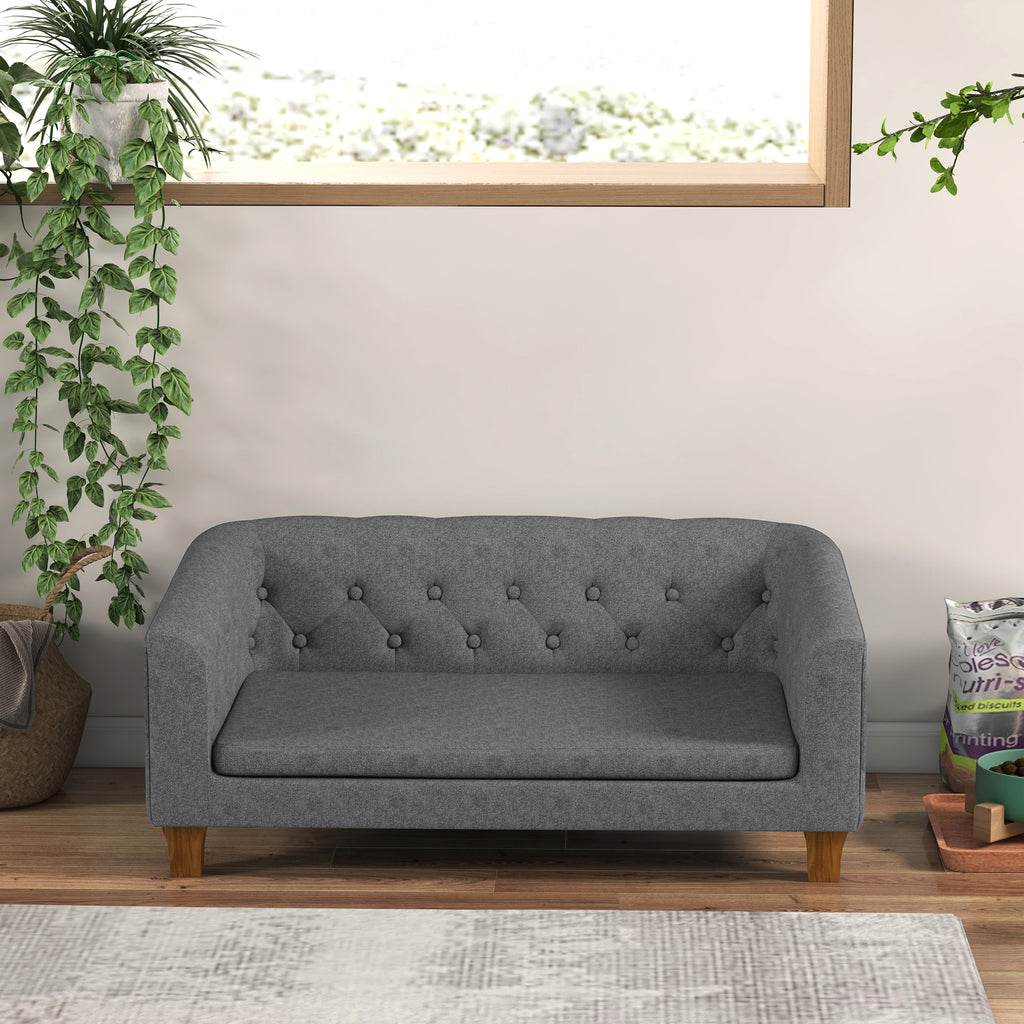 PawHut Hundesofa für kleine und mittelgroße Hunde mit weichem abnehmbarem Kissen, einfacher Installation, 96 x 60 x 42 cm grau