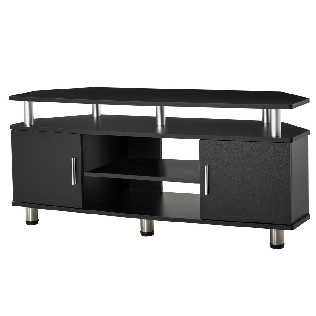 HOMCOM TV-Bank im zeitgenössischen Design mit Multi-Aufbewahrung: 2 Türen Zentrale Nische Regal Große Plattform 120L x 40B x 52H cm Schwarz Chrom