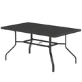Outsunny Gartentisch 152x90 cm, Wetterfest Balkontisch aus Stahl, Beistelltisch mit Schirmloch, Latten-Design Schwarz