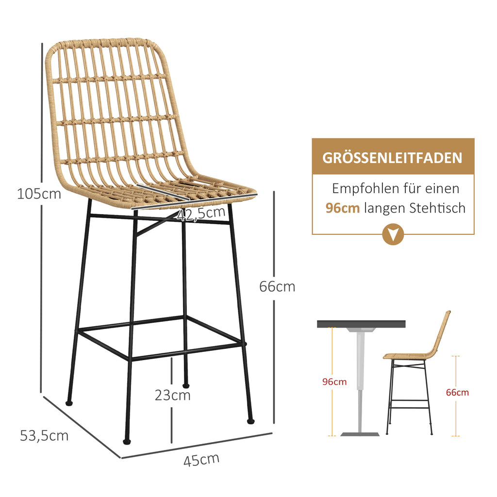HOMCOM Barhocker Barstuhl, Boho-Stil, PE-Rattan, 45 x 53,5  x 105 cm, Natur + Schwarz