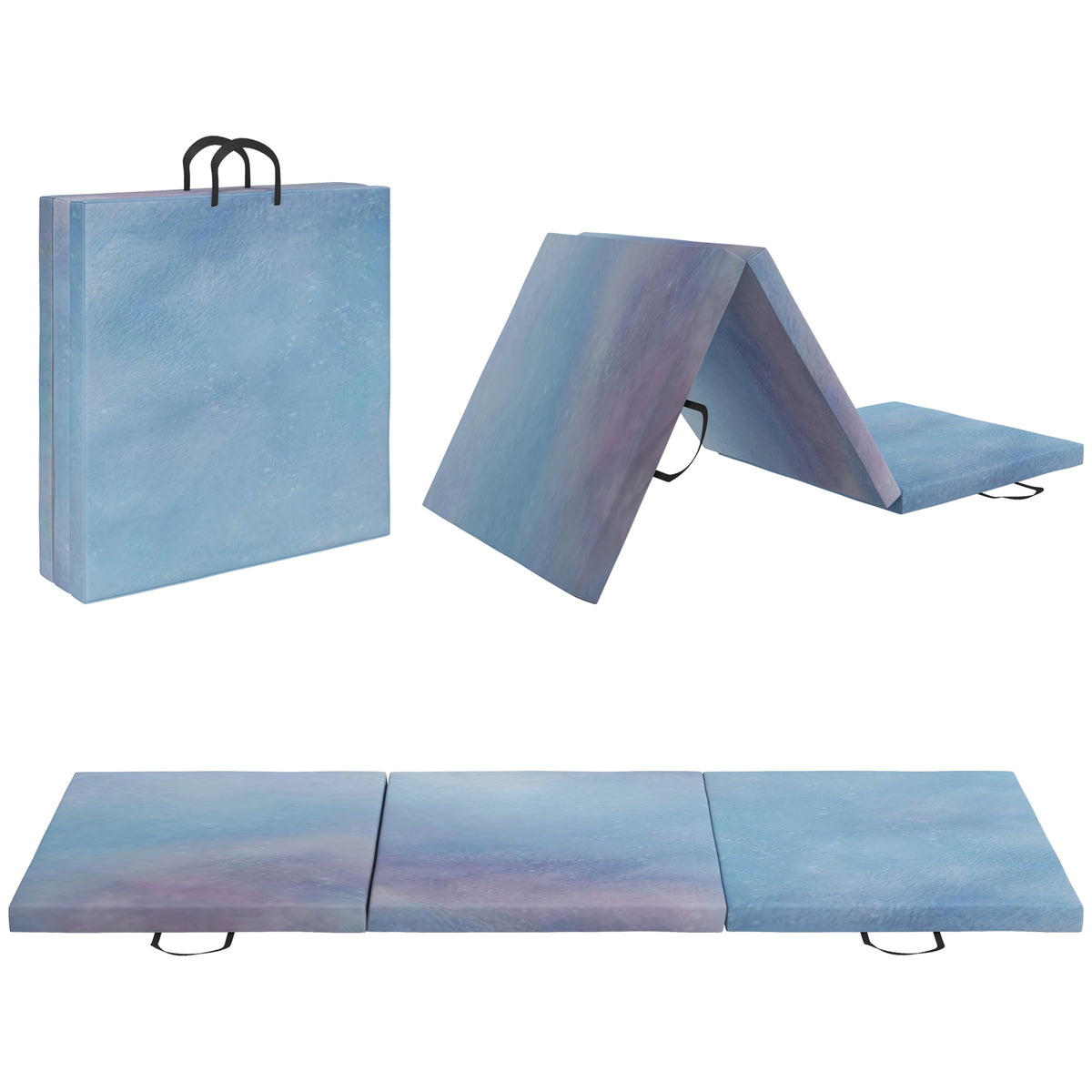 HOMCOM Gymnastikmatte Yoga Pilates Fitness faltbar in 3 Panels mit Griffen synthetische Beschichtung 180 x 60 x 5 cm grau