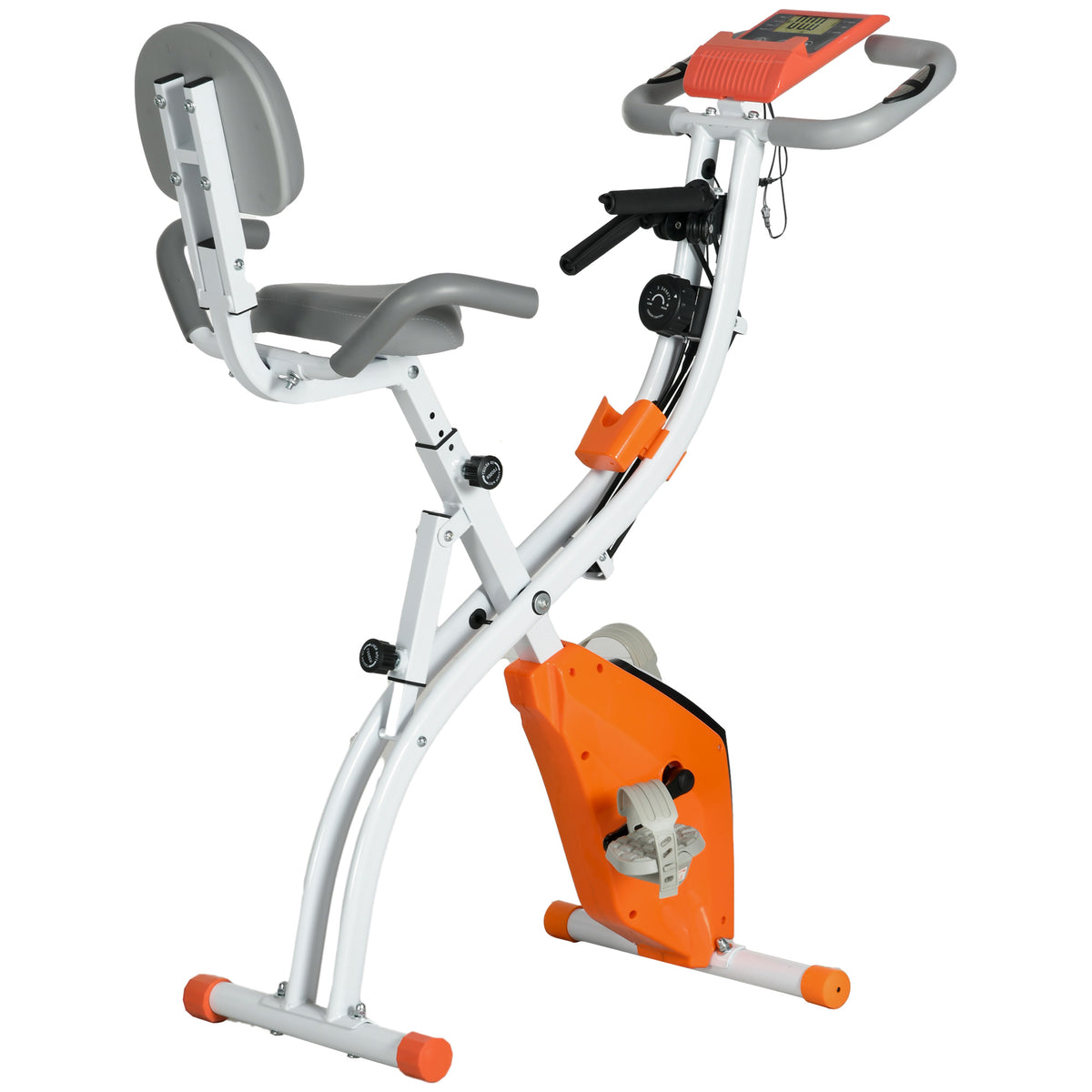 HOMCOM Klappbarer Heimtrainer mit 8-stufigem magnetischem Widerstand, Herzfrequenzsensor, 2,5kg Schwungmasse, Orange