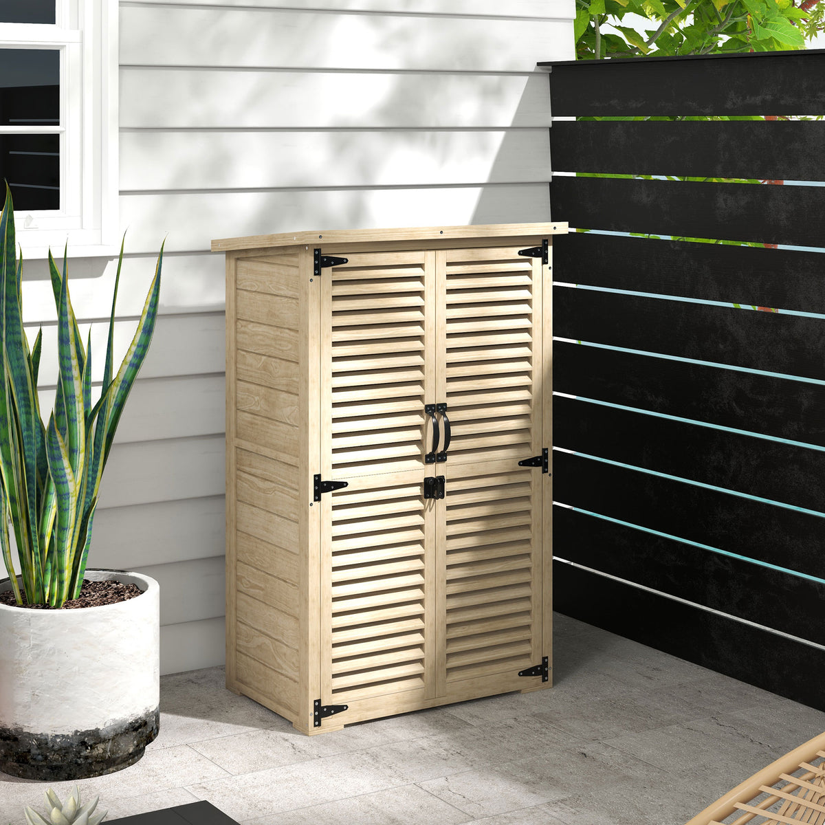 Outsunny Gartenschrank Geräteschuppen aus Holz 2 Regale Bitumendach Lamellentüren abschließbar 75 x 50 x 118