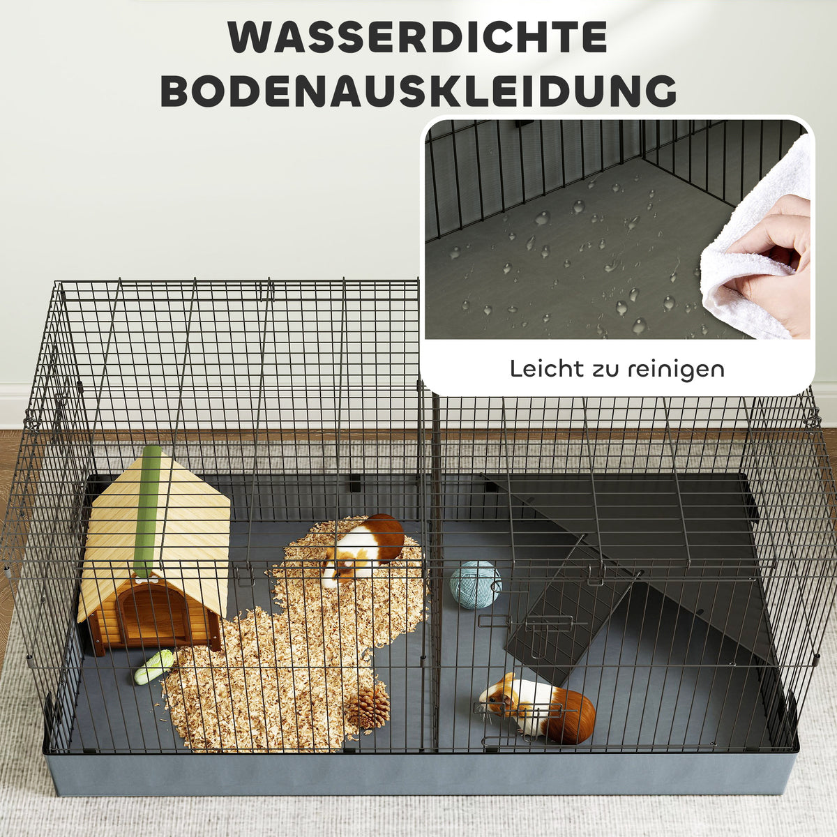 PawHut 2-in-1-Zwerghamsterkäfig, Kleintierkäfig, Stoffboden, Sitzstangen, Rampe, Schwarz