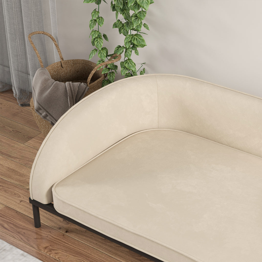 PawHut Hundesofa erhöhtes Bett abnehmbarer Kissenbezug Stahlbeine Samt 101,5 x 62 x 34,5 cm cremeweiß schwarz