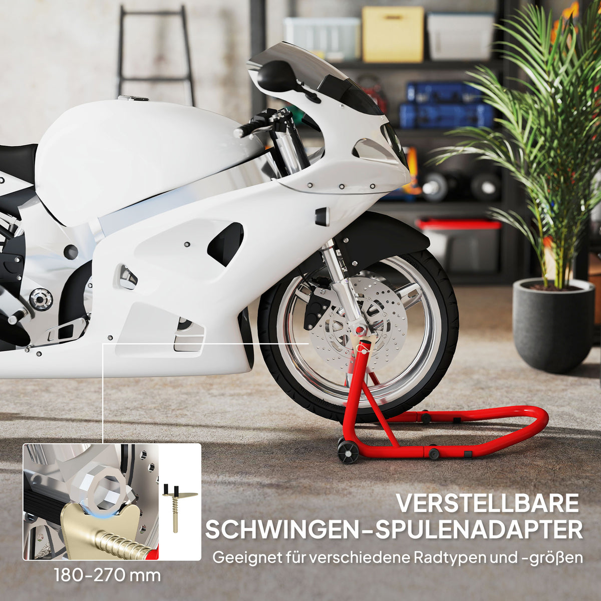 HOMCOM Motorradständer Set vorne/hinten Montageständer Motorradheber bis 544 kg Stahl Rot