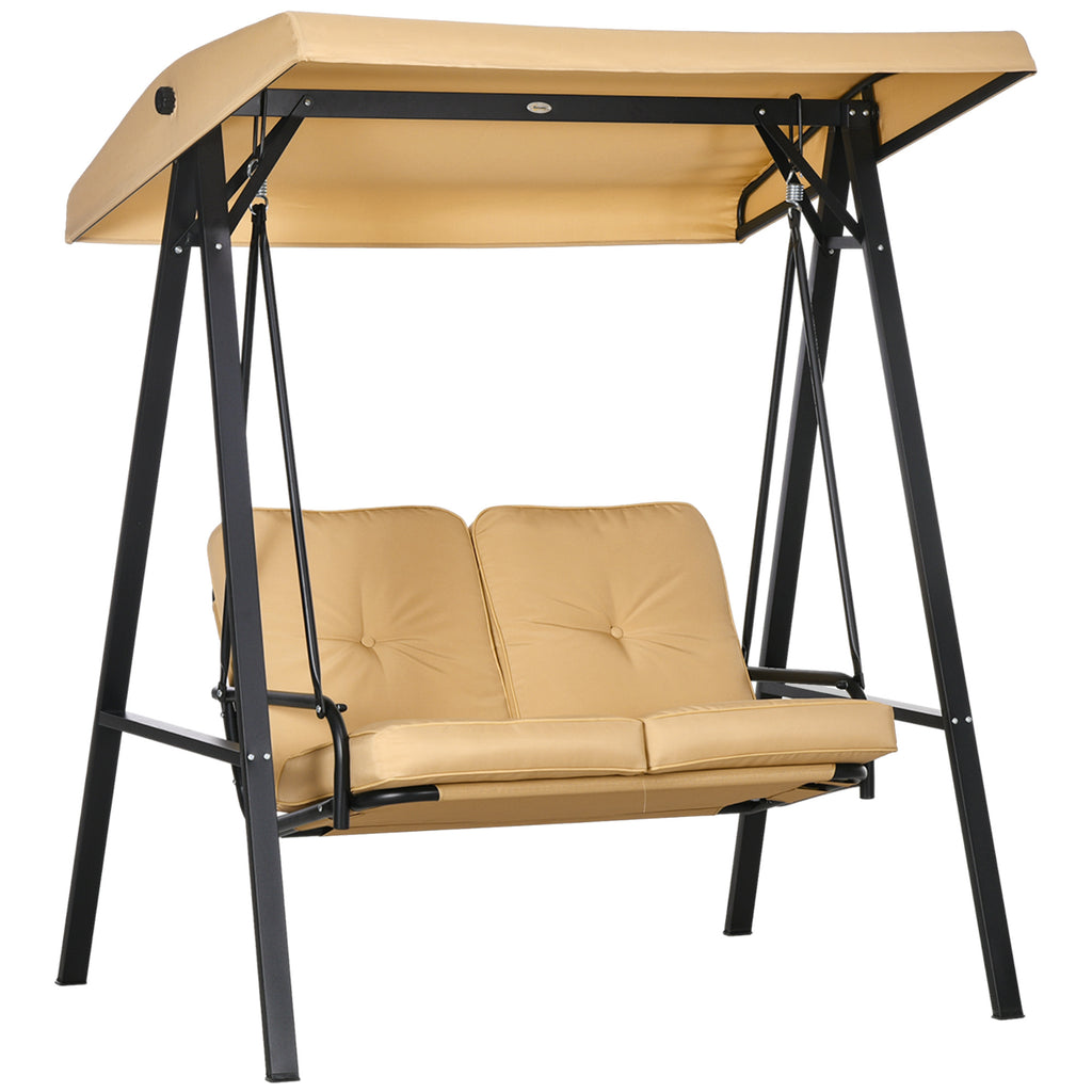 Outsunny Hollywoodschaukel, 2-Sitzer Gartenschaukel mit verstellbarem Dach, bis 220 kg belastbar, 138 x 106 x 174 cm, Beige