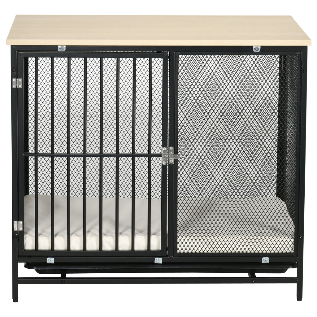 PawHut Hundekäfig, Hundebox, wasserabweisende Matte, herausnehmbare Bodenwanne, verriegelbar, Schwarz, 80 x 55 x 71 cm