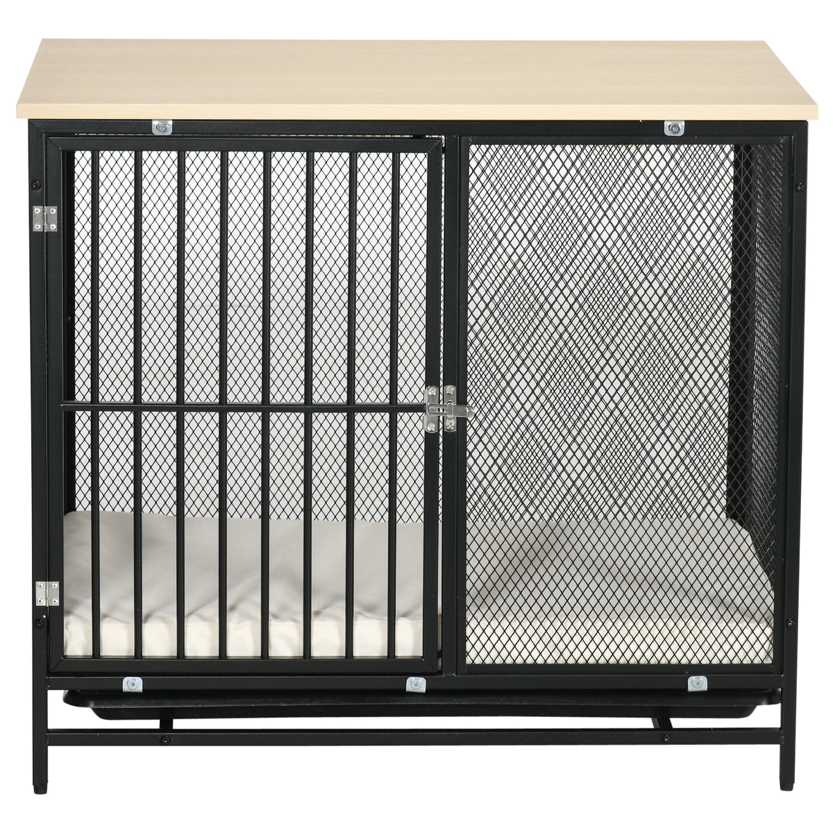 PawHut Hundekäfig, Hundebox, wasserabweisende Matte, herausnehmbare Bodenwanne, verriegelbar, Schwarz, 80 x 55 x 71 cm