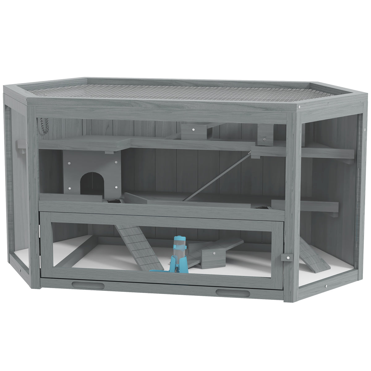 PawHut Hamsterkäfig, 3 Etagen, herausnehmbare Wanne, Holz/Metall, 115x60x55 cm