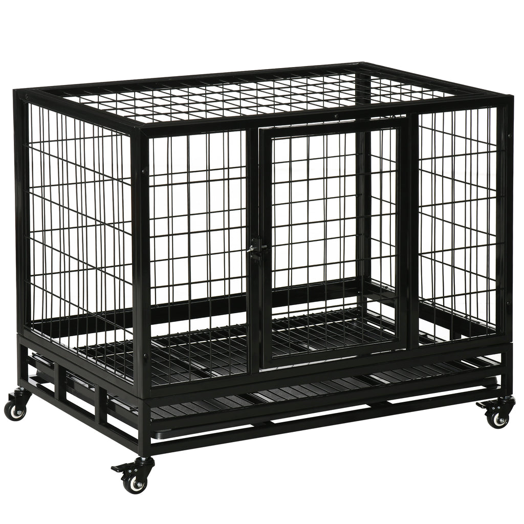 PawHut Käfig für Hunde Tierkäfig Transportkäfig auf Rädern 2 abschließbare Türen herausnehmbares Tablett 92 x 62 x 75 cm schwarz