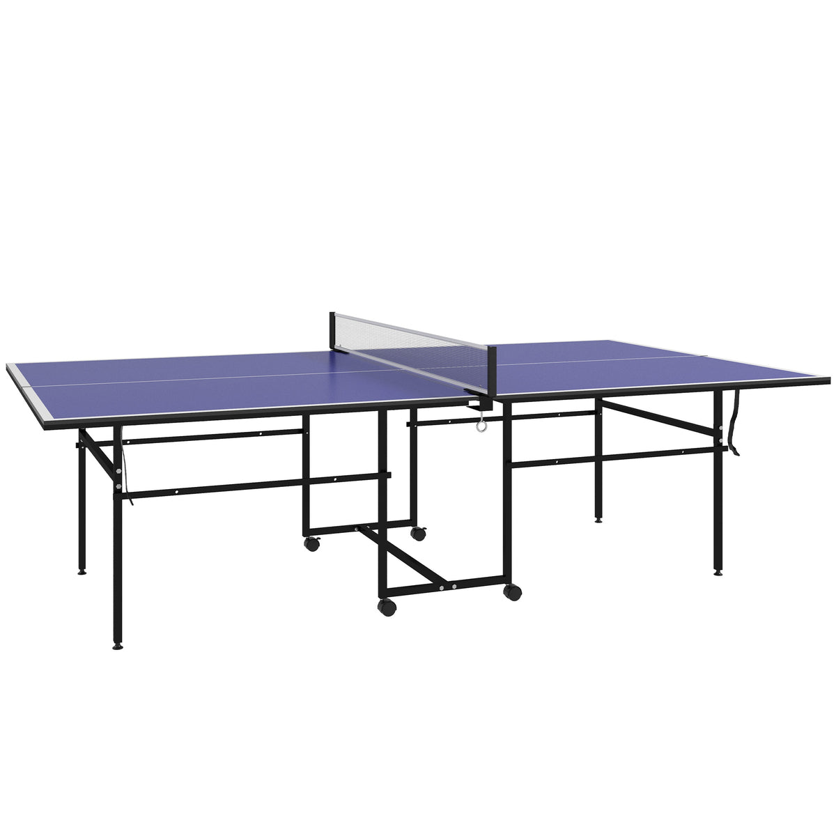 SPORTNOW Tischtennisplatte, klappbar, mobil, 2 Schläger, 3 Bälle, Metallrahmen, 274x152,5x76 cm, Blau