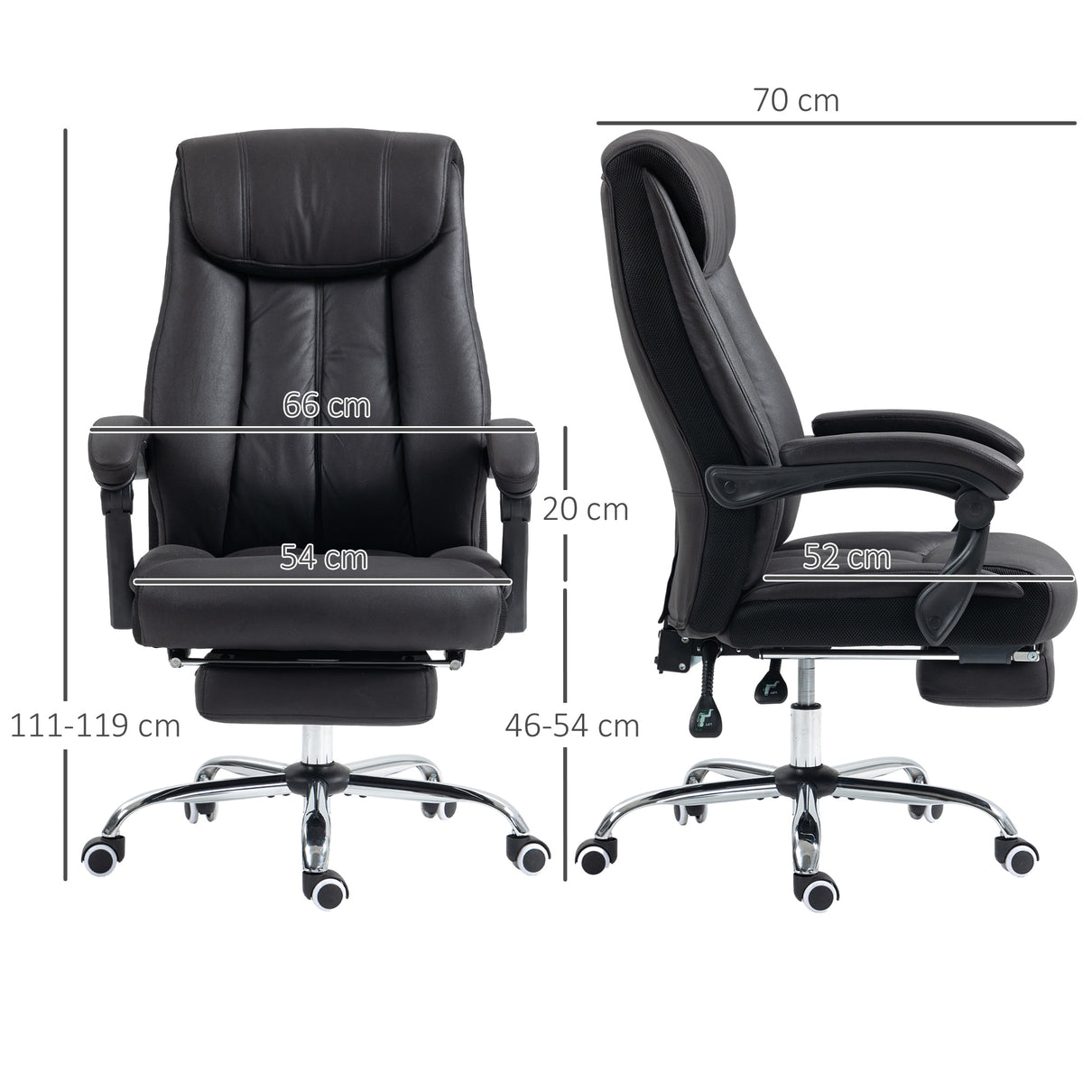 HOMCOM Bürostuhl Schreibtischstuhl Chefsessel, mit Fußstütze, höhenverstellbar, 145° Neigungswinkel, 66 x 70 x 119 cm, Schwarz