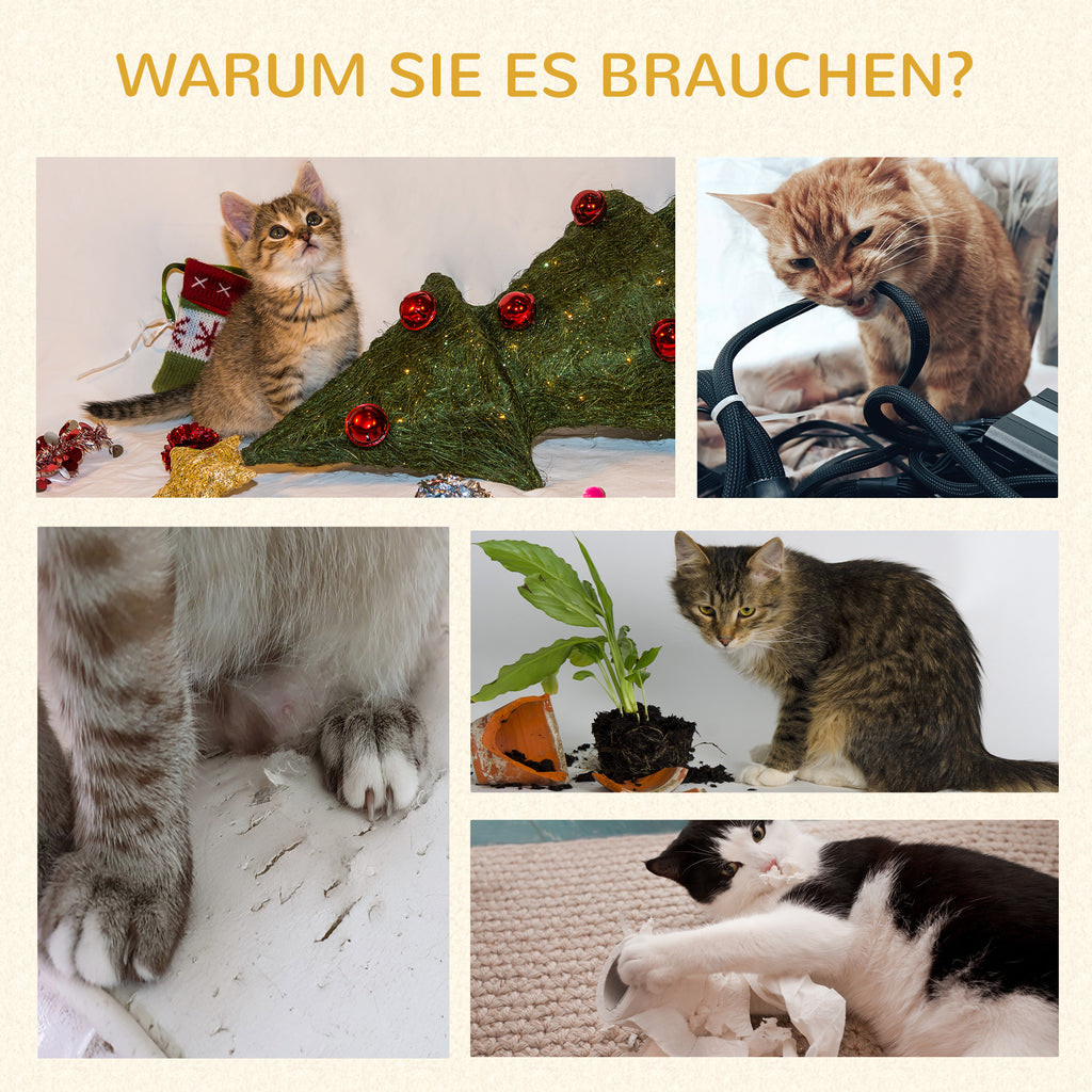 PawHut Kratzbaum mit Katzenhöhle, Katzenbett und Ballspielzeug, 60 cm x 40 cm x 91 cm, Hellgrau + Natur