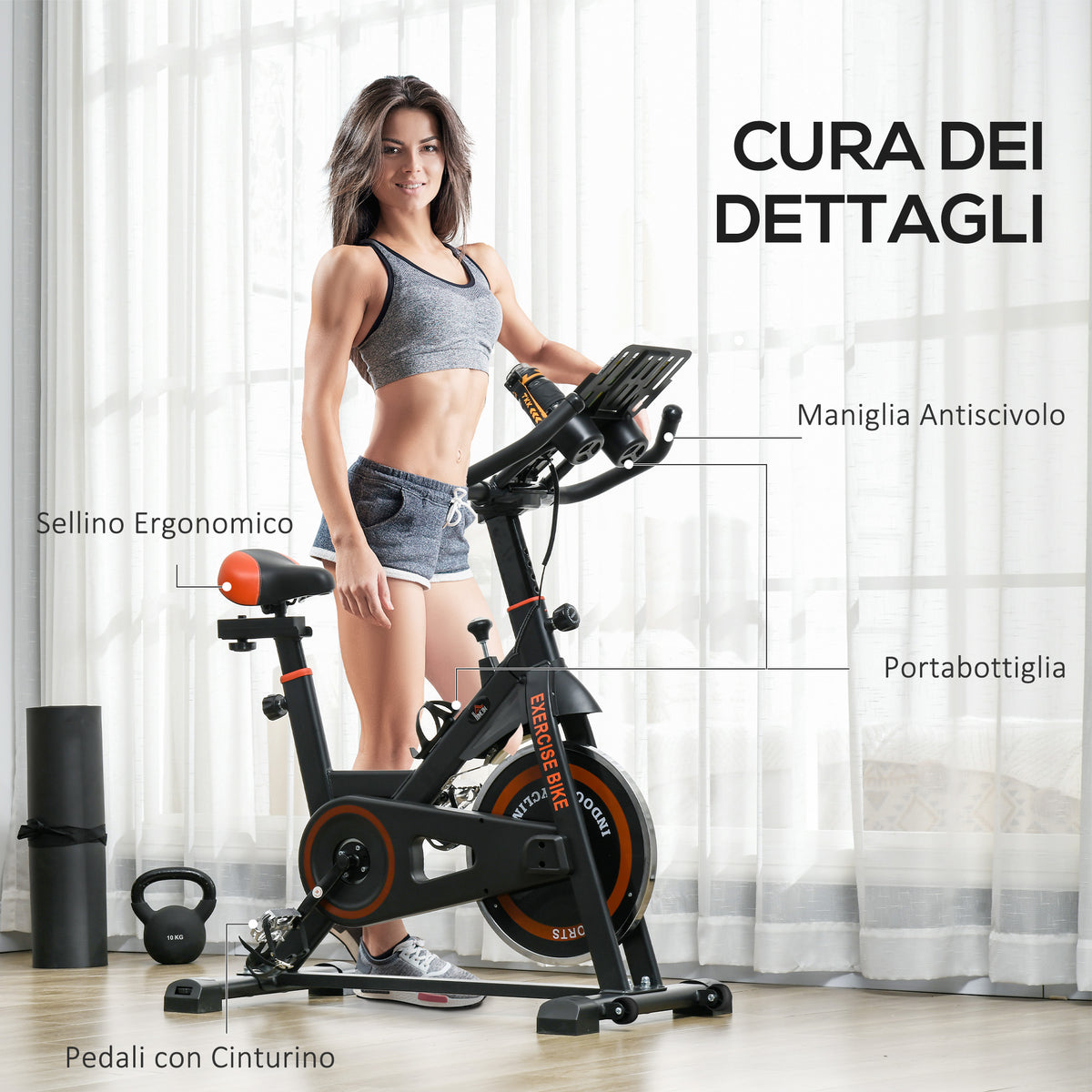 HOMCOM Heimtrainer mit 8 kg Schwungrad und LCD-Bildschirm, aus Stahl und ABS, 103x53x100-114 cm, Rot und Schwarz