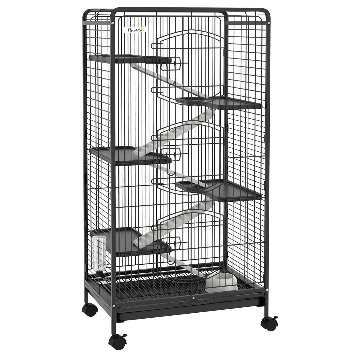 PawHut Käfig für Kleintiere Mit Rollen 5 Rampen 5 Plattformen Flasche und Wasserschale 250 ml Abnehmbar
