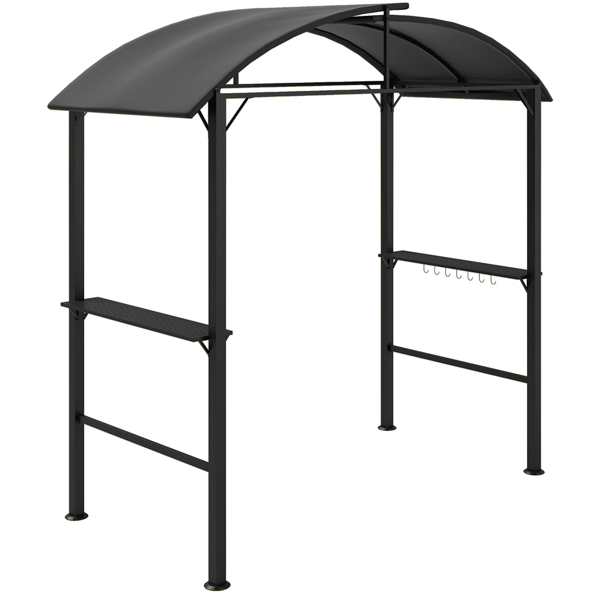 Outsunny Grillpavillon, 2 Seitenablagen, Haken, Stahlrahmen, 1,1 x 2,3m, Dunkelgrau