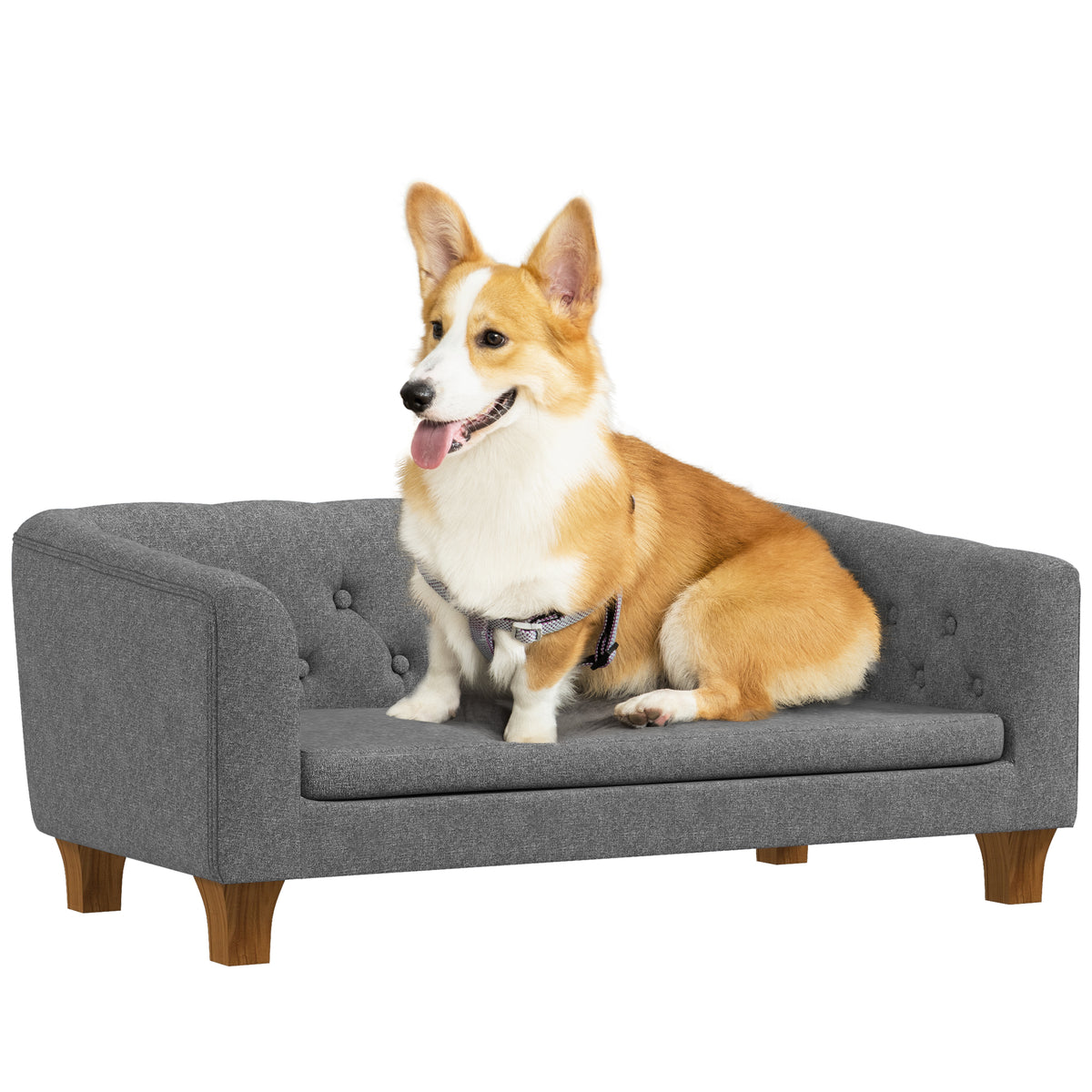 PawHut Hundesofa für kleine und mittelgroße Hunde mit weichem abnehmbarem Kissen, einfacher Installation, 96 x 60 x 42 cm grau