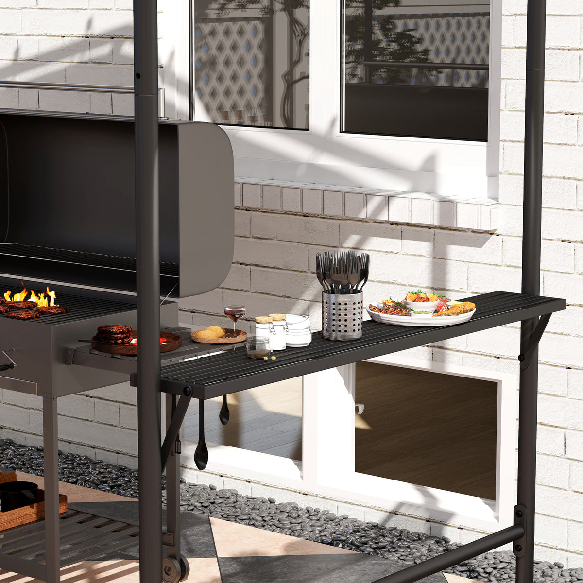 Outsunny Grillzelt Grilldach, wetterbeständig, inkl. Seitentaschen, 277 x 149 x 230 cm, Khaki