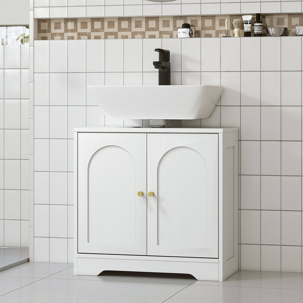 HOMCOM Waschtisch-Unterschrank Badezimmer mit Schrank mit Türen und höhenverstellbarem Regal, für Waschbecken mit oder ohne Sockel, weiß