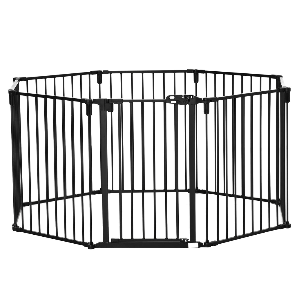 PawHut Haustiersperre Sicherheitszaun Kaminpark Gehege Hund faltbar modular 8 Panels mit Tür ohne Bohren 482,5 x 76 cm
