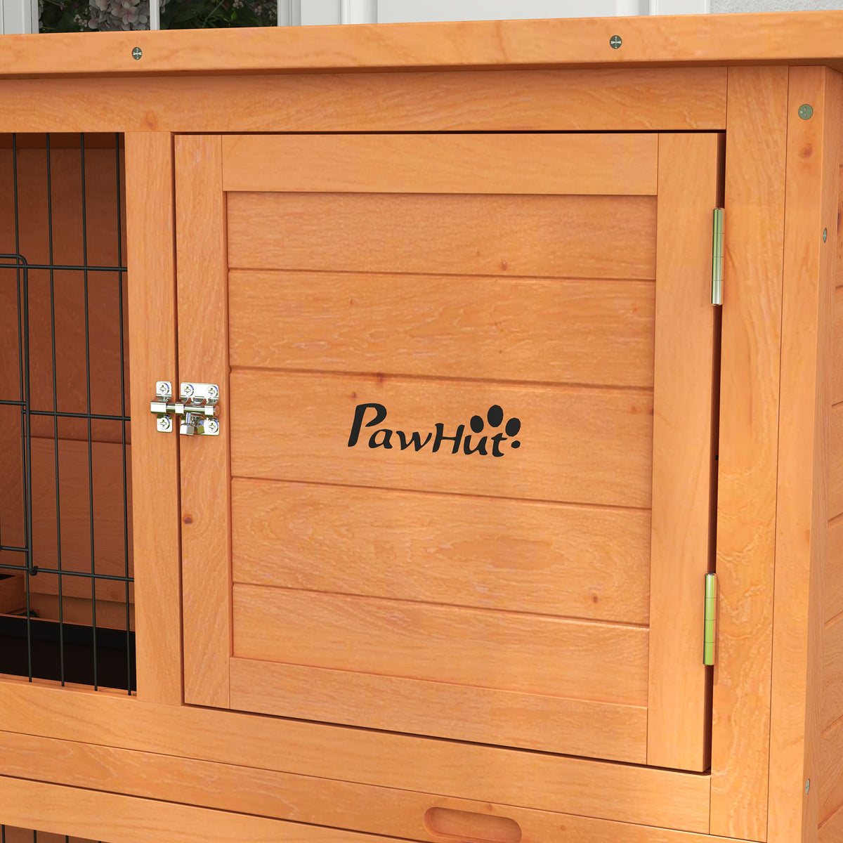 PawHut Kaninchenstall aus Holz 2 Etagen mit 3 Türen herausziehbare Schublade Rampe Bitumendach 120 x 50 x 92 cm Orange