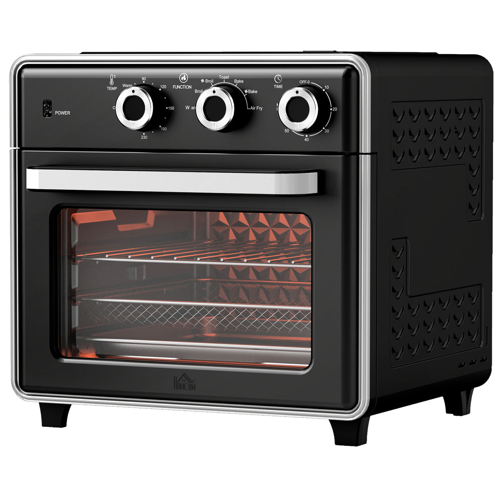 HOMCOM Minibackofen, 20L, 5 Funktionen, 360° Heißluft, Grillrost, Krümelblech, Schwarz