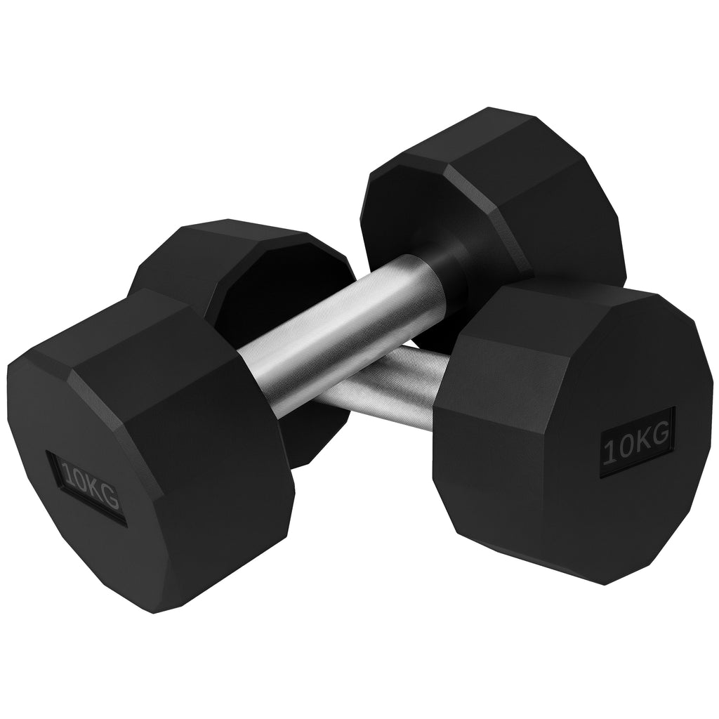 SPORTNOW Kurzhantel-Set 2 x 10kg, kein Wegrollen, rutschfester Griff, Gummimantel, Metallkern, Schwarz
