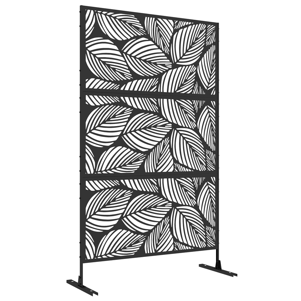 Outsunny Sichtschutz Sichtschutz Garten Gartenabtrennung, florale Muster, Metall, 122 x 45 x 198 cm, Schwarz