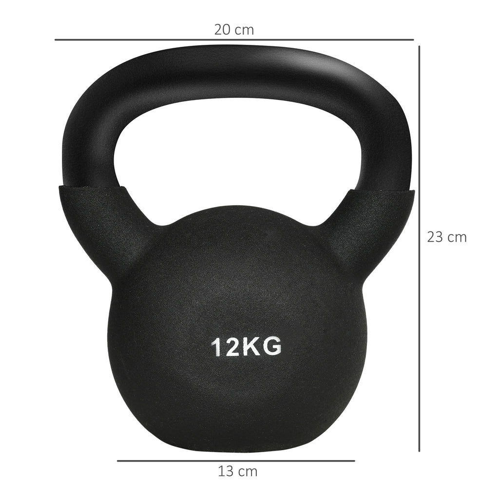 HOMCOM Kettlebell, Kugelhantel, 12 kg, mit Kunststoffummantelung, Stahl, schwarz 20 x 13 x 22cm