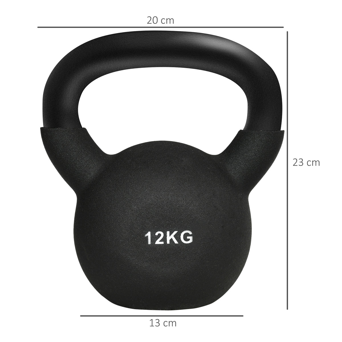 HOMCOM Kettlebell, Kugelhantel, 12 kg, mit Kunststoffummantelung, Stahl, schwarz 20 x 13 x 22cm