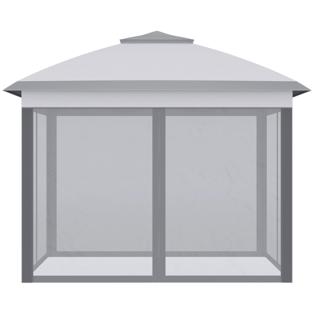 Outsunny Faltpavillon, Gartenpavillon, Metall und Stoffplane, Netzvorhänge, Entwässerungslöcher, 330L x 330B x 288H cm, Grau