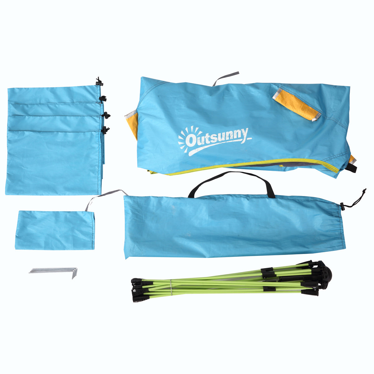 Outsunny Strandzelt Pop-Up mit Reißverschlusstür, aus Polyester und Glasfaser, 220x173x120 cm, Hellblau und Gelb