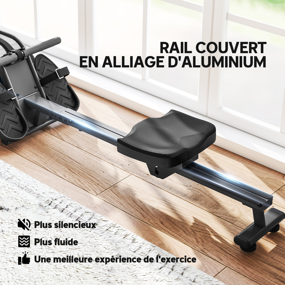 SPORTNOW Wasser-Rudergerät Heimrudergerät Muskelaufbau 6 Widerstandsstufen, vertikale Lagerung, Rollen, 180x52x76cm Schwarz